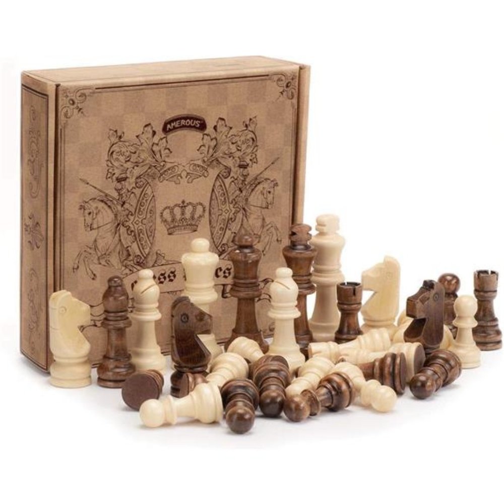 Wooden Chess Pieces Only,Staunton Style Wood Chessmen with 3.15"King-Storage Bag